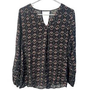 Arde Leone Floral Print Blouse Long Sleeve Keyhole Neckline Top Size S